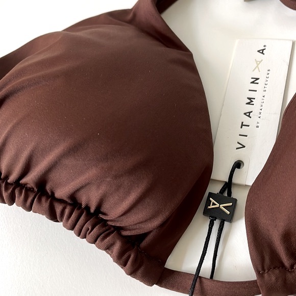NWT Vitamin A GIA smooth brown triangle bikini top 10 L new w tag - Picture 2 of 10